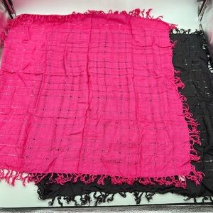 Lot of 2 Alyssa Pink and Black w/2” Fringe Large Rayon Scarves/Wraps 33” X 33”